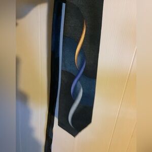 Basic Elements Men's Silk Tie in Navy and Charcoal Block Stripe